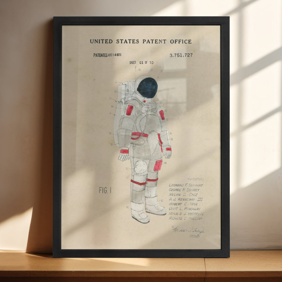 a picture of a space suit on a shelf