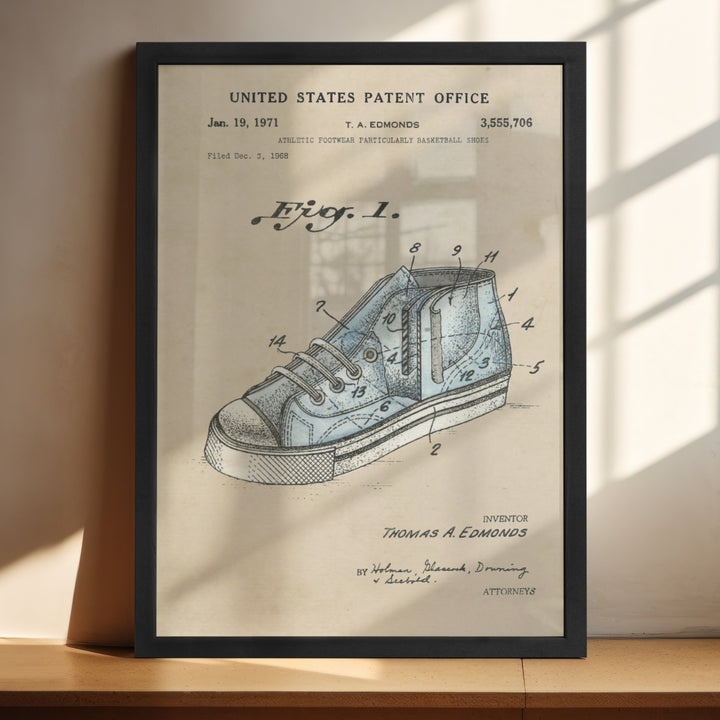 a drawing of a shoe on a shelf