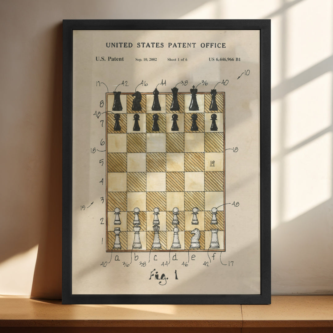 a framed picture of a chess board