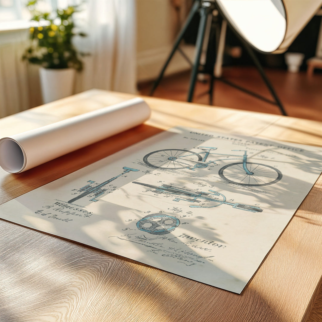 a picture of a bicycle on a table