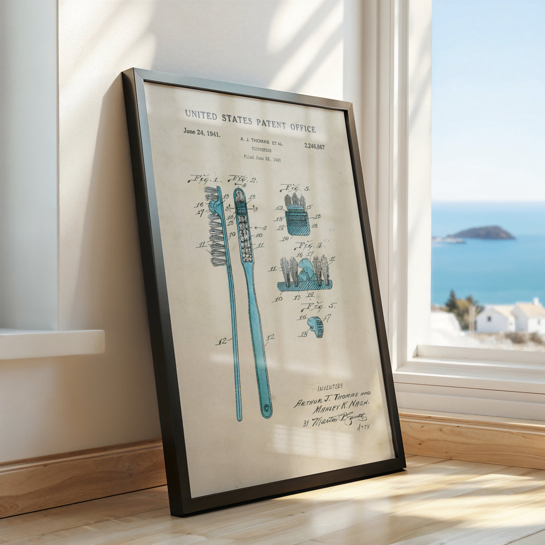 a picture of a toothbrush on a window sill