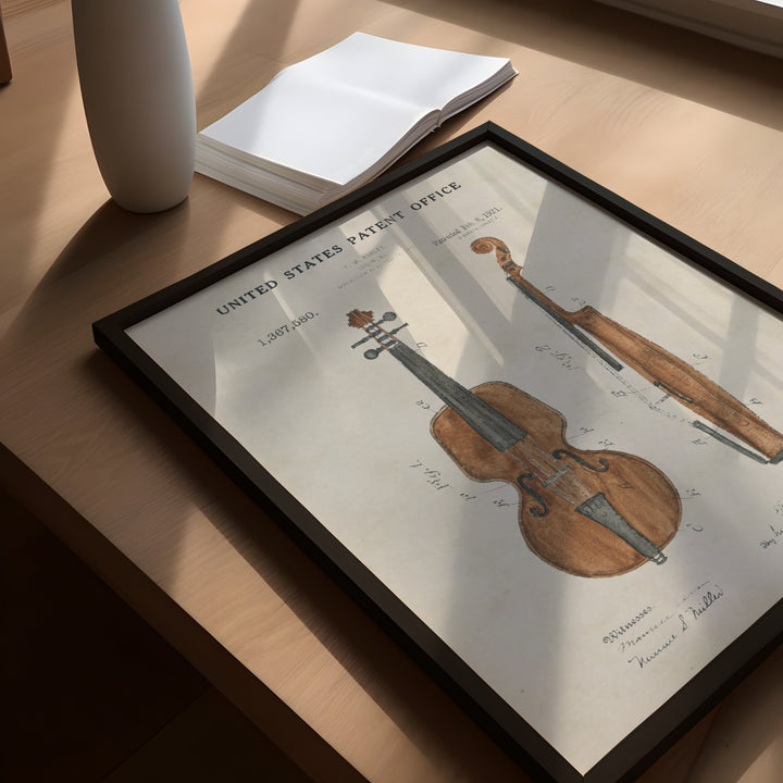 a picture of a violin on a table