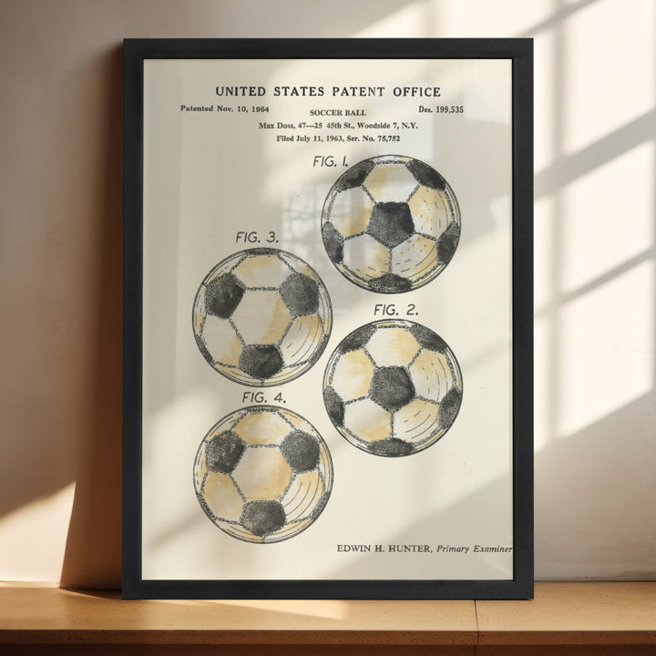 a picture of three soccer balls on a shelf