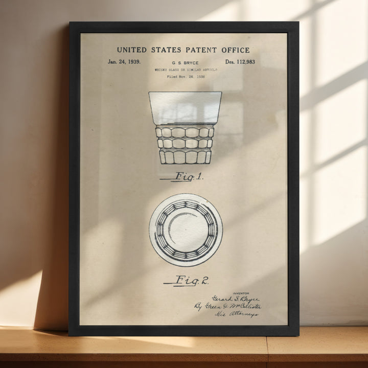 a framed picture of a glass vase with the words united states patent office