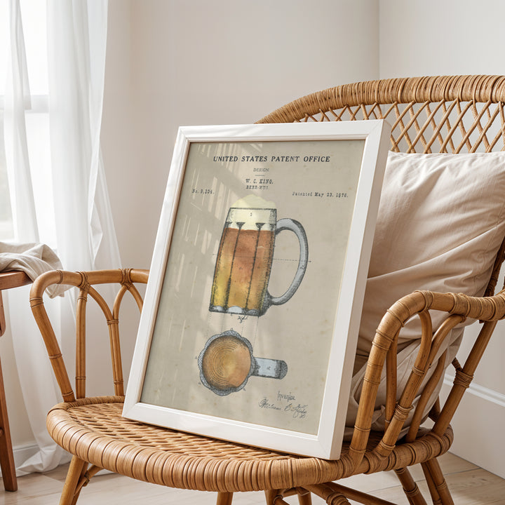 a picture of a glass of beer on a chair