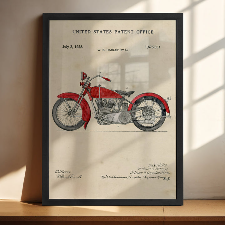 a drawing of a motorcycle on a shelf