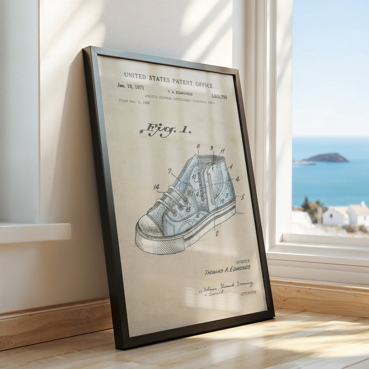 a drawing of a shoe on a window sill