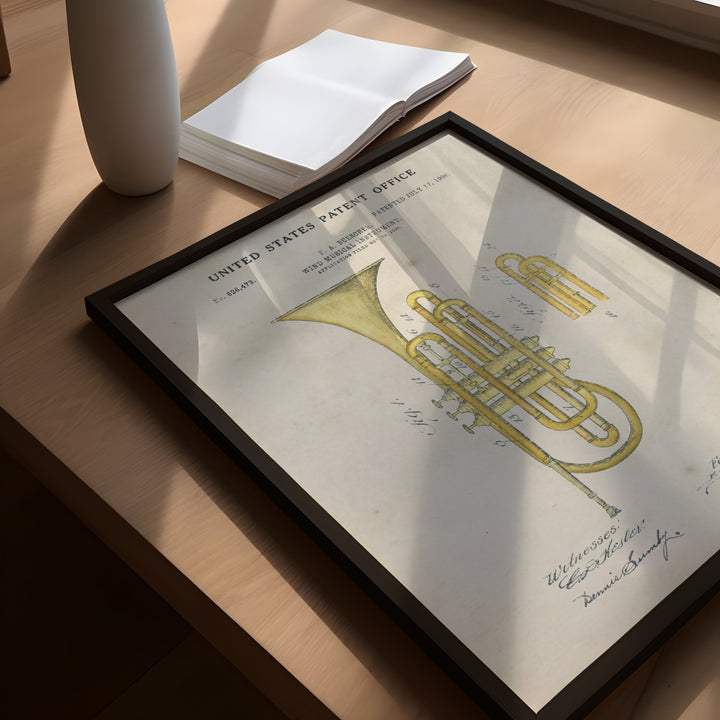 a picture of a musical instrument on a table