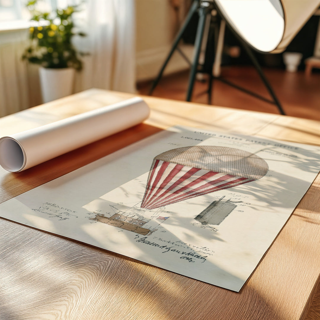 a picture of a hot air balloon on a table