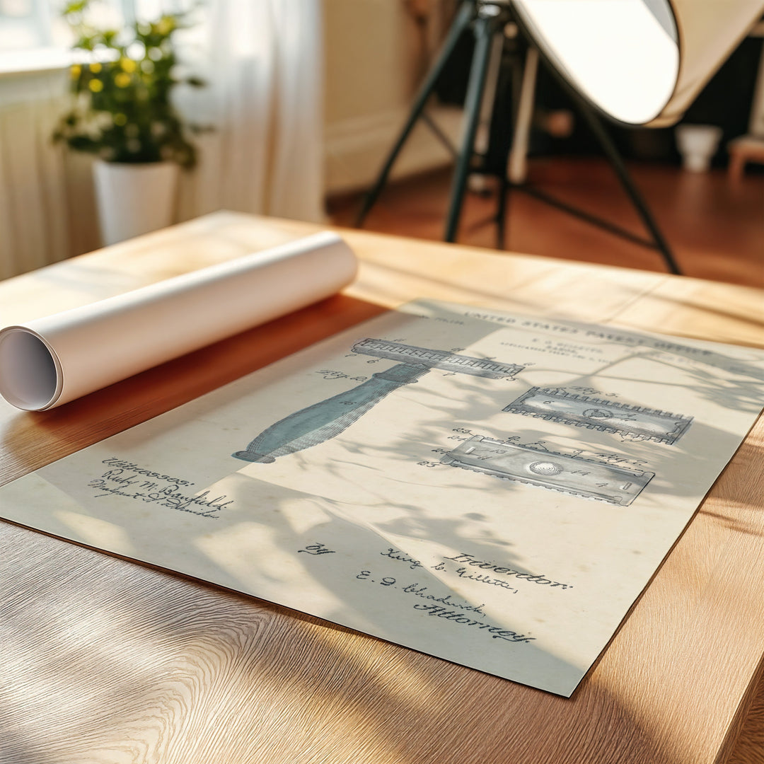 a roll of paper sitting on top of a wooden table