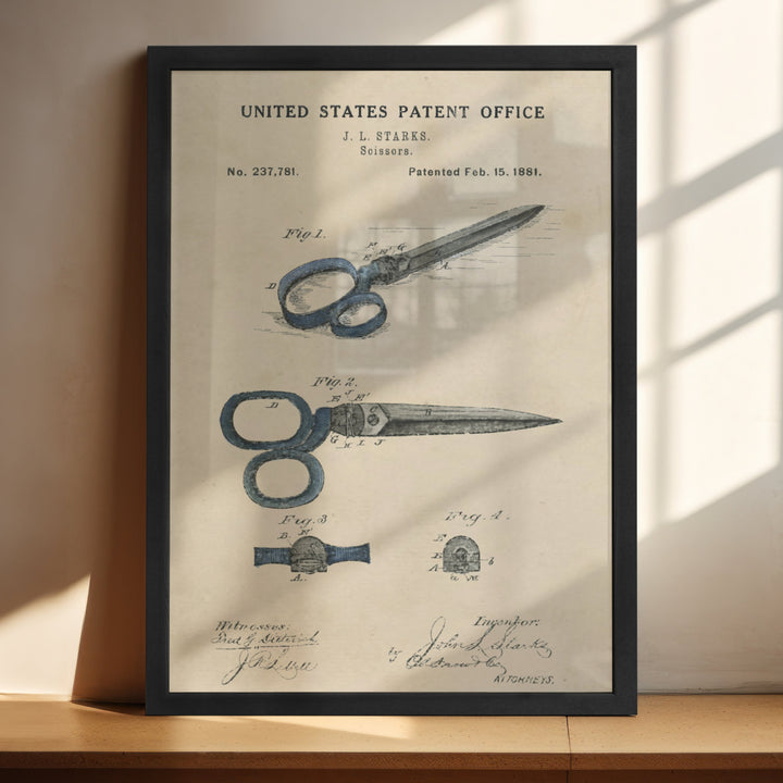 a framed picture of a pair of scissors