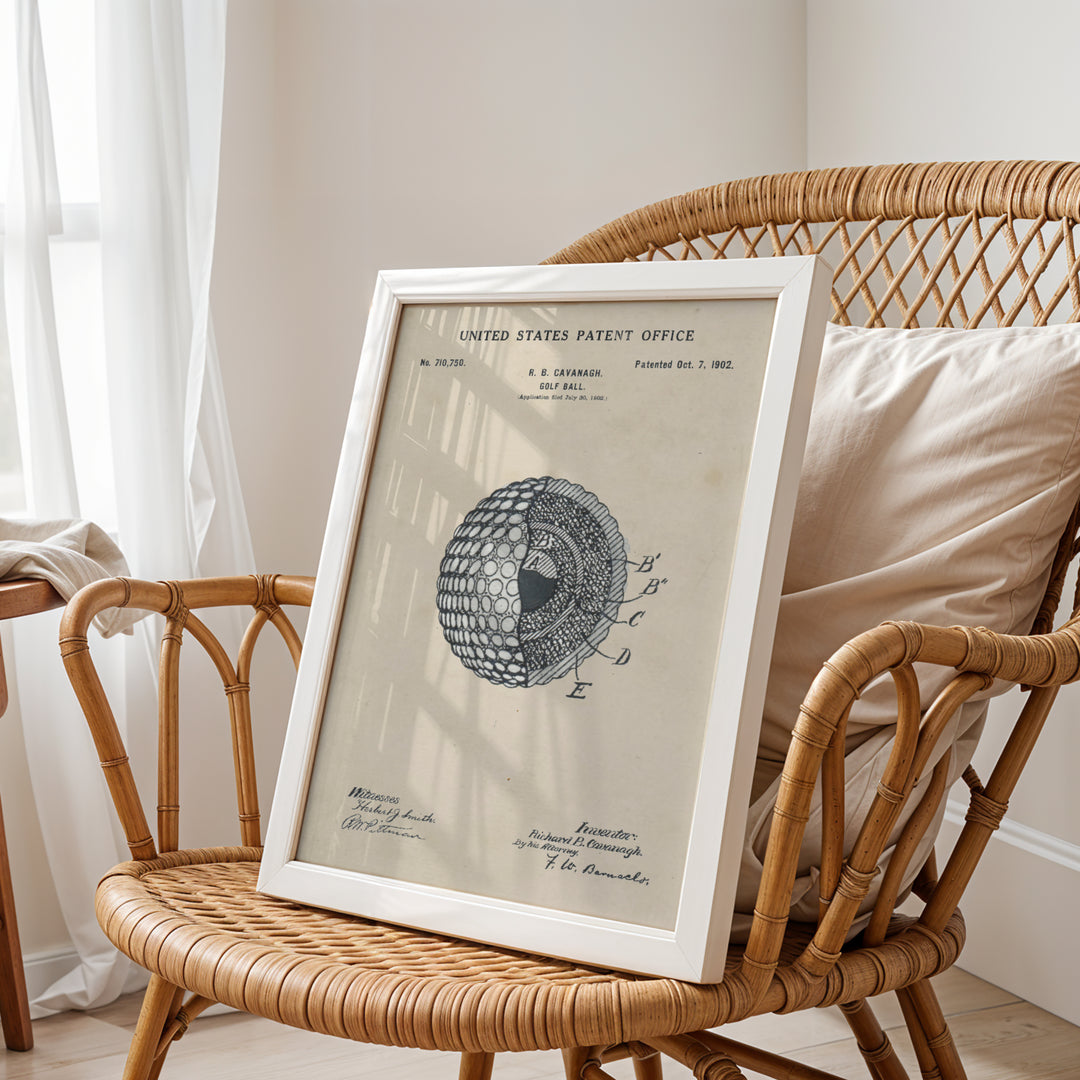 a picture frame sitting on top of a wicker chair