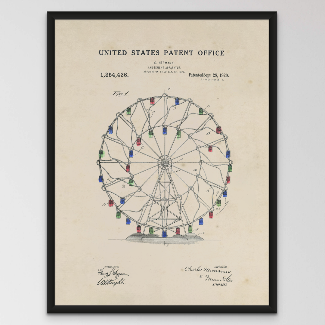 a drawing of a ferris wheel on a wall