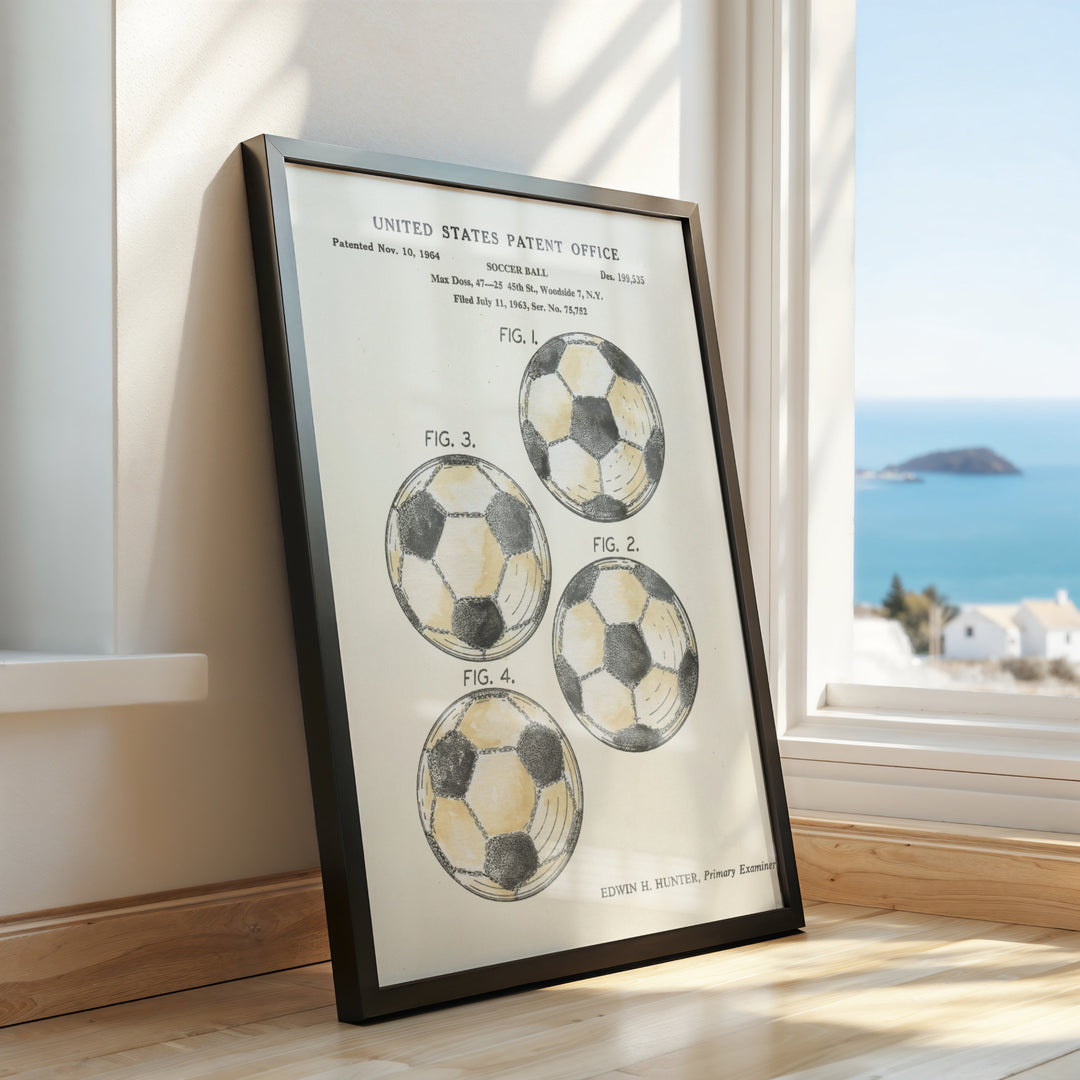 a picture of three soccer balls on a window sill