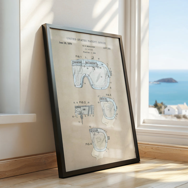 a framed picture of a toilet on a window sill