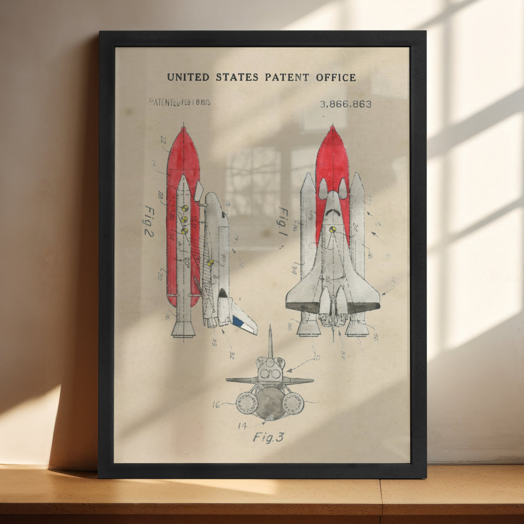 a picture of a red and white space shuttle