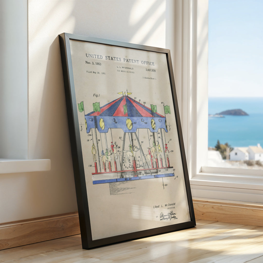 a drawing of a carnival ride on a window sill