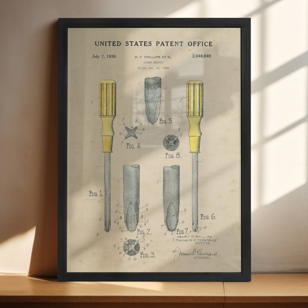 a framed picture of a set of dental instruments