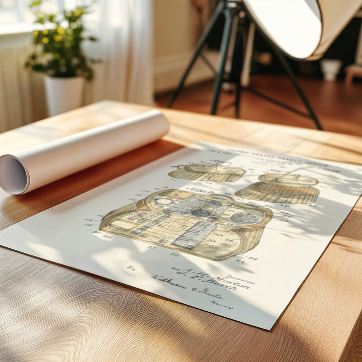 a rolled up piece of paper sitting on top of a wooden table