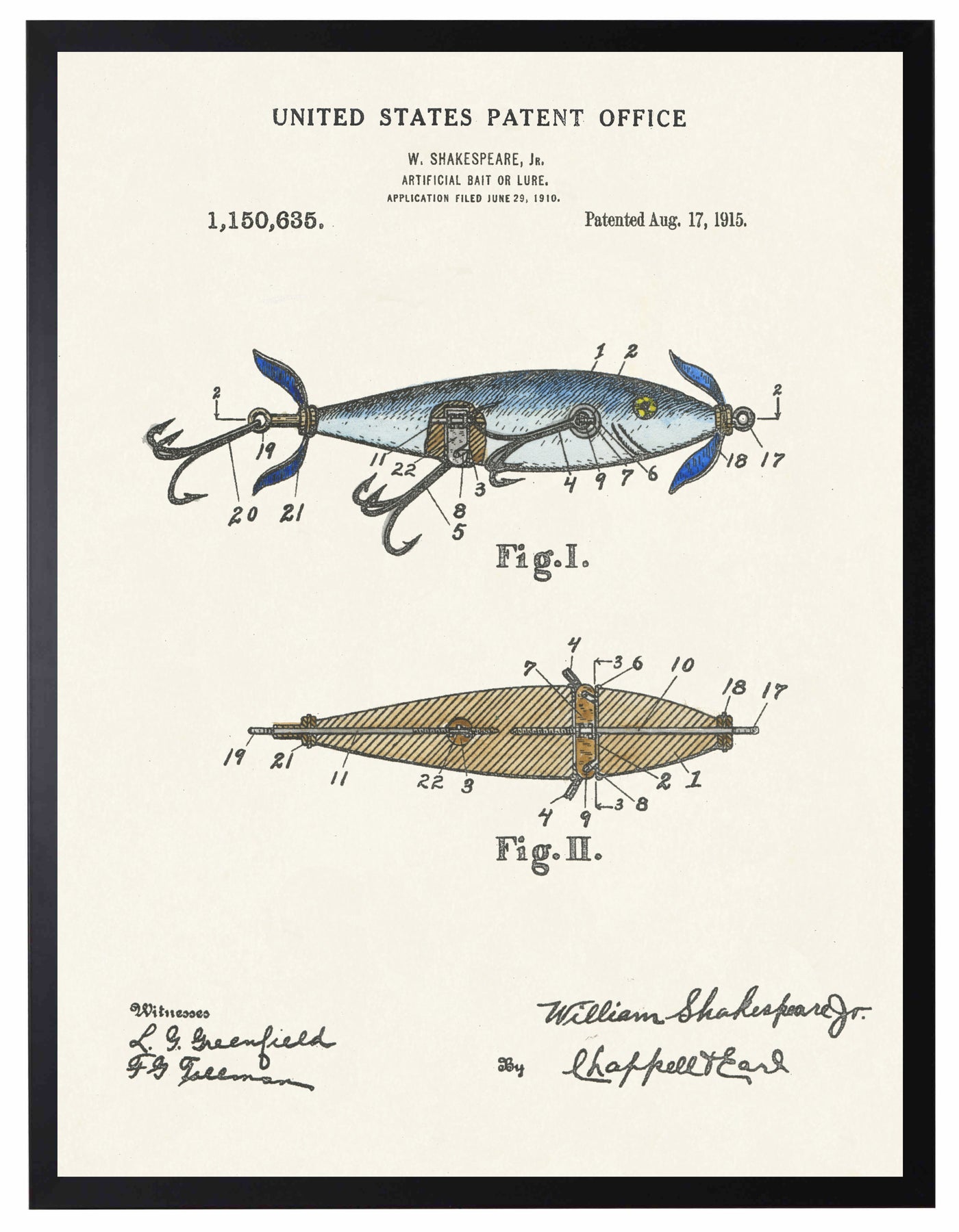 Vintage Fishing Fly Patent Drawing - Framed