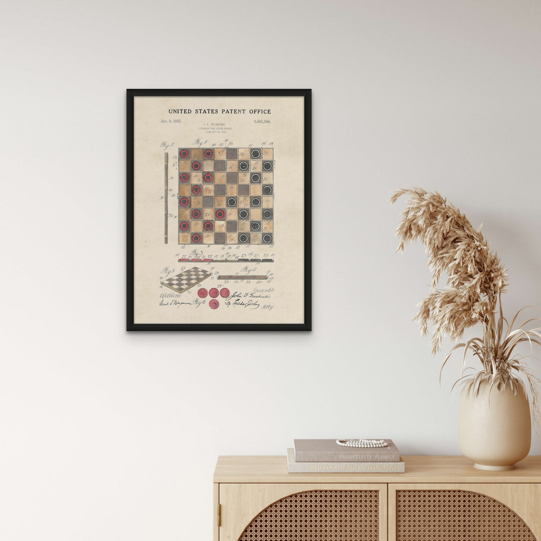 1923 Checker Board Patent Print - Chess board Poster - Checkers Game Drawing  - Game Room Decor - Parlor Game - Checker board Drawing