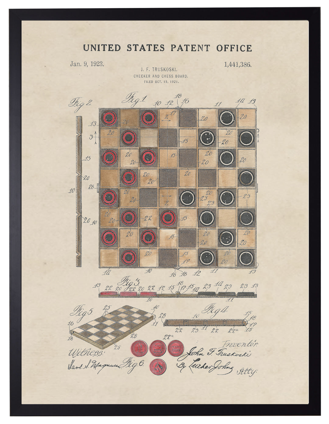 1923 Checker Board Patent Print - Chess board Poster - Checkers Game Drawing  - Game Room Decor - Parlor Game - Checker board Drawing